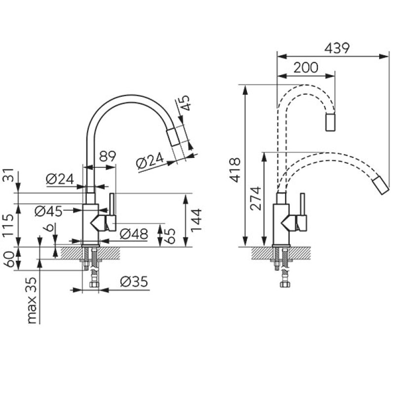 Zumba NERO  - standing sink mixer with flexible spout
